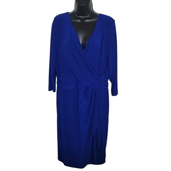Chaps NWT blue stretch jersey faux wrap dress size 16w - Picture 1 of 6